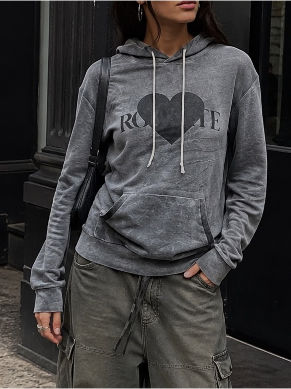 Rodarte Graphic hoodie Washed Rock Heart Y2K streetwear Grunge Pullover gray sm
